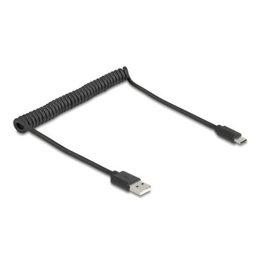 Delock USB 2.0 tekercselt kábel USB Type-A apa   USB Type-C  apa, 0,45 m   0,75 m fekete (90368)