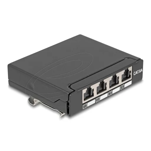 Delock Mini asztali patch panel, RJ45 aljzat, 4 port, Cat.6A, árnyékolt, fekete (90378)