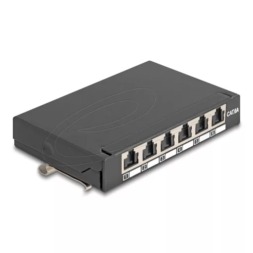 Delock Mini asztali patch panel, RJ45 aljzat, 6 port, Cat.6A, árnyékolt, fekete (90379)