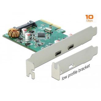   Delock PCI Express x4 kártya - 2 x külső SuperSpeed USB 10 Gbps (USB 3.1 Gen 2) USB Type-C  hüvely (90397)