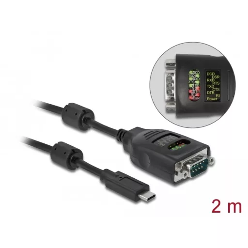 Delock USB Type-C  - soros DB9 adapter 9 LED RS-232 teszterrel (90414)