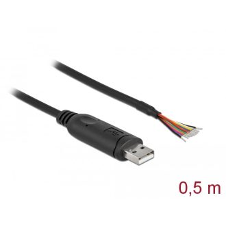   Delock adapterkábel USB 2.0 Type-A és soros RS-232 között 9 nyitott vezetékkel + árnyékolás 0,5 m (90415)