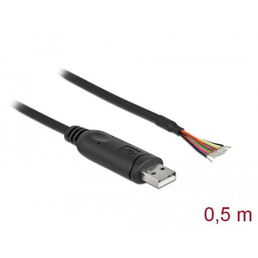 Delock adapterkábel USB 2.0 Type-A és soros RS-232 között 9 nyitott vezetékkel + árnyékolás 0,5 m (90415)