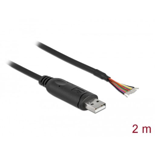 Delock adapterkábel USB 2.0 Type-A és soros RS-232 közötti 9 nyitott vezetékkel + árnyékolás 2 m (90416)