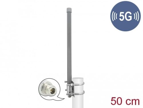 Delock 5G 3,3 - 3,8 GHz antenna N-hüvely 8 dBi 50 cm irányítatlan, rögzített, kültéri, szürke (90417)