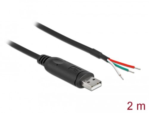 Delock adapterkábel USB 2.0 Type-A és soros RS-232 közötti 3 nyitott vezetékkel 2 m