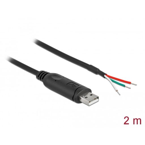 Delock adapterkábel USB 2.0 Type-A és soros RS-232 közötti 3 nyitott vezetékkel 2 m (90428)