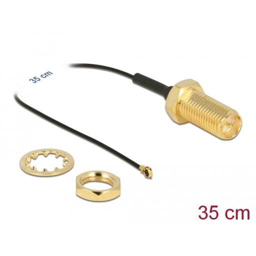 Delock Antenna kábel RP-SMA anya válaszfali csatlakozóval apa MHF  4-dugó 0.81 35 cm menethossz 35 m (90478)