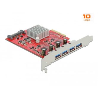   Delock PCI Express x4 Kártya - 4 x külső SuperSpeed USB 10 Gbps (USB 3.2 Gen 2) USB A-típusú hüvely (90481)