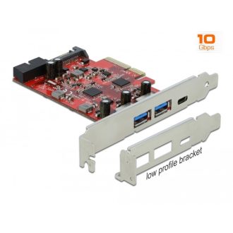   Delock PCI Express x4 Kártya - 1 x külső USB Type-C  anya + 2 x külső A-típusú USB anya SuperSpeed U (90492)