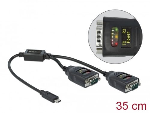 Delock Átalakító USB Type-C    2 x Soros RS-232 DB9 15 kV ESD védelemmel