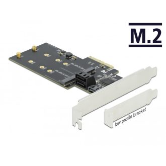   Delock 3 SATA port és 2 M.2 B kulcsos csatlakozó PCI Express x4 Kártya - alacsony profilú formaténye (90499)