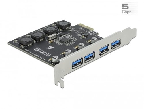 Delock PCI Express x1 Kártya -4 x külső A-típusú USB hüvely SuperSpeed USB (USB 3.2 Gen 1) (90509)