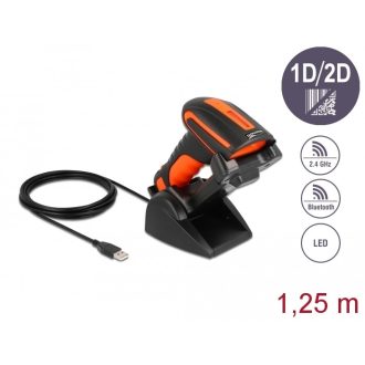   Delock Ipari vonalkód olvasó 1D és 2D 2,4 GHz vagy Bluetooth-hoz indukciós töltőállomással (90556)