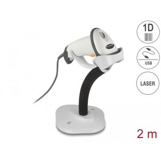   Delock USB vonalkód leolvasó 1D csatlakozó kábellel és állvánnyal - lézer - világos szürke (90565)
