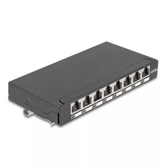   Delock Mini asztali patch panel, RJ45 aljzat, 8 port, Cat.6A, árnyékolt, fekete (90573)