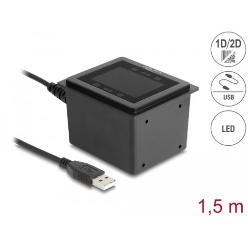 Delock USB vonalkódolvasó 1D és 2D vezetékes helyhez kötött telepítéshez   német verzió (90600)