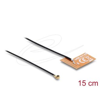   Delock WiFi 2,4 GHz Antenna I-PEX Inc., MHF  I-dugó 2 - 3 dBi mindenirányban rögzíthető, csatlakozó kábellel (1.13, 15 cm), NYÁK-lap, belső öntapadós (90695)