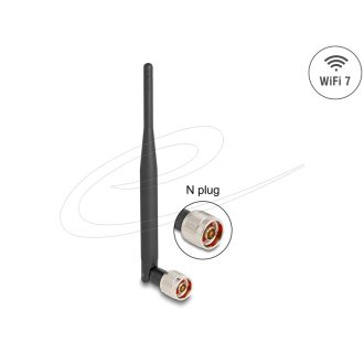  Delock WiFi 7 antenna N apa 2 - 3 dBi 20,6 cm hosszú kétirányú billenő csatlakozással hajlékony fekete anyaggal (90735)
