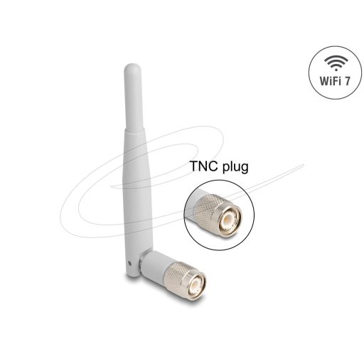 Delock WiFi 7 antenna TNC-dugó 2 - 3 dBi 13,5 cm mindenirányú, dönthető csatlakozással (szürke színű) (90736)