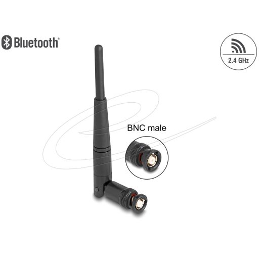 Delock WiFi 2,4 GHz antenna BNC-dugó 2 dBi 14,5 cm mindenirányú, dönthető csatlakozással (fekete színű) (90737)