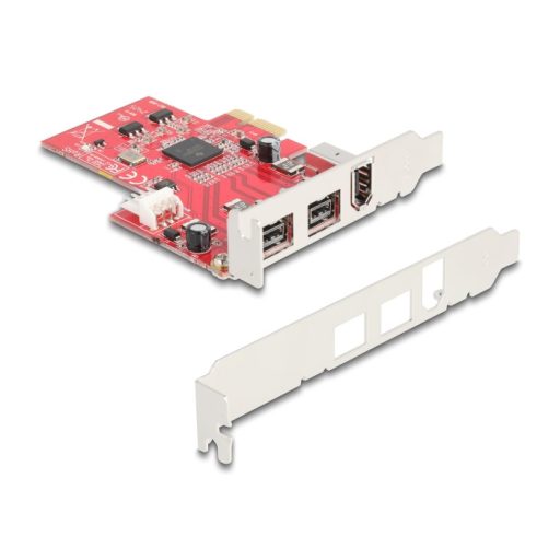 Delock PCI Express x1 Kártya - 2 x külső FireWire B + 1 x külső FireWire A - alacsony profilú formatényező (90738)