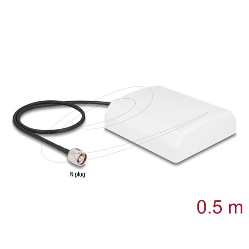 Delock WiFi 2,4 GHz-antenna, N-csatlakozódugó, 8 dBi kétirányú, csatlakozókábellel RG-58, 50 cm, fehér, kültéri (90761)