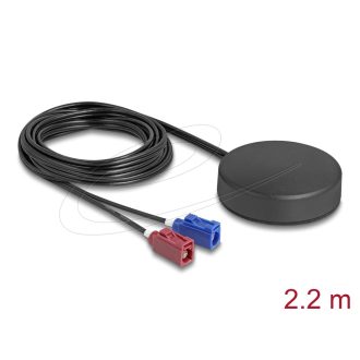   Delock 4G GNSS antenna 1 x FAKRA C + 1 x FAKRA D anya 2 dBi / 28 dB 2,2 m RG-174 mindenirányú tetőbeszerelés fekete kültéri (90767)