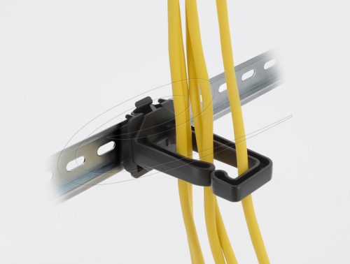 Delock Kábeltartó 70 x 24 mm méretű DIN sínhez kapcsoláshoz felszerelő lemezzel fekete