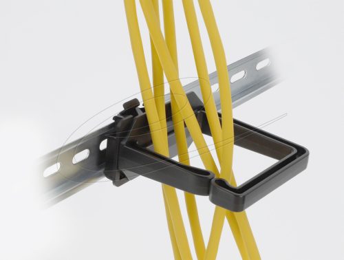 Delock Kábeltartó 70 x 70 mm méretű DIN sínhez kapcsoláshoz felszerelő lemezzel fekete