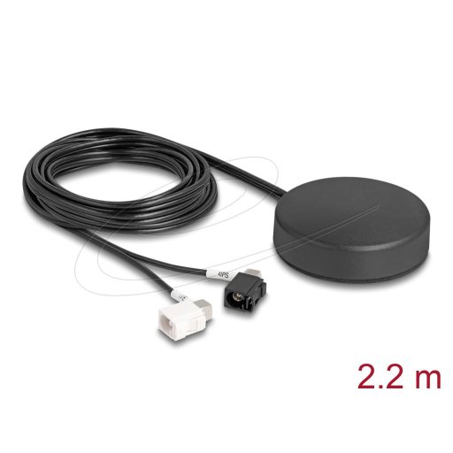 Delock 4G GNSS antenna 1 x FAKRA A + 1 x FAKRA B anya 2 dBi / 28 dB 2,2 m RG-174 mindenirányú tetőbeszerelés fekete kültéri (90771)