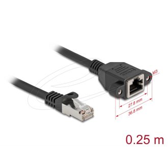   Delock Hálózat bővítő kábel S/FTP RJ45 apa - RJ45 anya Cat.6A, 0,25 m fekete (90773)