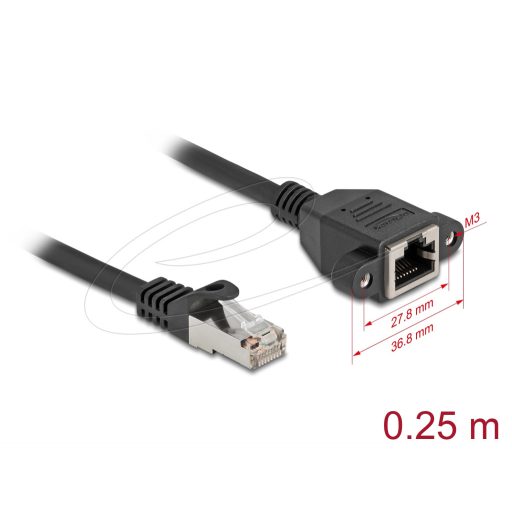 Delock Hálózat bővítő kábel S/FTP RJ45 apa - RJ45 anya Cat.6A, 0,25 m fekete (90773)