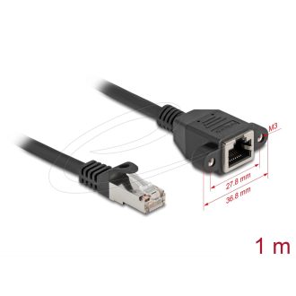   Delock Hálózat bővítő kábel S/FTP RJ45 apa - RJ45 anya Cat.6A, 1 m fekete (90775)