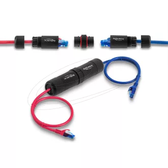   Delock Kábelcsatlakozó RJ45 aljzat RJ45 aljzathoz, Cat.6, M16 menettel és bajonettzárral, IP68 por- és vízálló (90780)