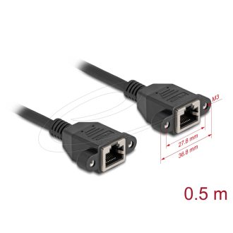   Delock Hálózat bővítő kábel S/FTP RJ45 anya - RJ45 anya Cat.6A, 0,5 m fekete (90783)