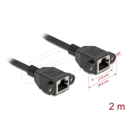 Delock Hálózat bővítő kábel S/FTP RJ45 anya - RJ45 anya Cat.6A, 2 m fekete (90785)