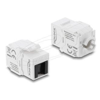   Delock Keystone modul RJ45 aljzat   LSA Cat.6 UTP, szerszám nélküli, porvédő fedéllel, fehér / fekete (90799)
