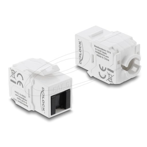 Delock Keystone modul RJ45 aljzat   LSA Cat.6 UTP, szerszám nélküli, porvédő fedéllel, fehér / fekete (90799)