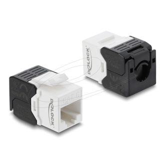   Delock Keystone modul RJ45 aljzat   LSA Cat.6 UTP, szerszám nélküli, fekete / fehér (90802)