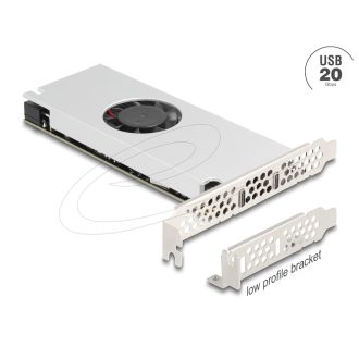   Delock PCI Express x16 kártya - 2 x USB 20 Gbps USB Type-C  csatorna ventilátorral és hűtőpárnával alacsony kialakítású faktorban (90805)