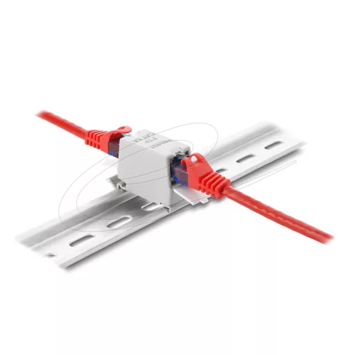 Delock RJ45 toldó Cat.6A szabvány aljzat aljzat porvédő sapkával, DIN sínre szerelhető, árnyékolt, szürke / fehér (90933)