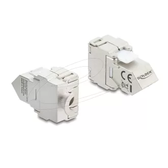   Delock Keystone modul RJ45 aljzat   LSA Cat.6A szabvány, 45 -ban döntött csatlakozó, árnyékolt, 180 -os kábelkivezetés, szerszámmentes, fémházas kivitel (90938)