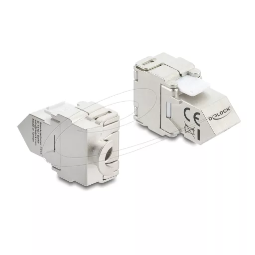 Delock Keystone modul RJ45 aljzat   LSA Cat.6A szabvány, 45 -ban döntött csatlakozó, árnyékolt, 180 -os kábelkivezetés, szerszámmentes, fémházas kivitel (90938)
