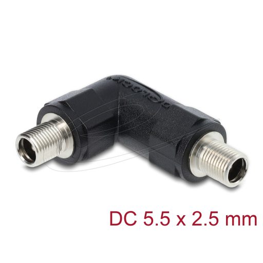 Delock DC Barrel Jack adapter DC 5,5 x 2,5 mm anya   anya csavarral, 90 -ban hajlított (90944)