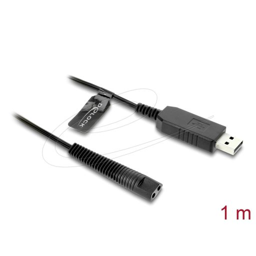 Delock USB töltőkábel 12 V elektromos borotvákhoz   kompatibilis a Braun 1, 3, 5, 7, 9 sorozattal   borotvatöltő cserekábel, 1 m (90980)
