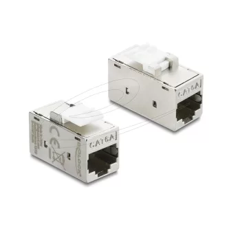   Delock Keystone modul összekötő, RJ45 aljzat RJ45 aljzat Cat.6A, fém, ezüst / fehér (90989)