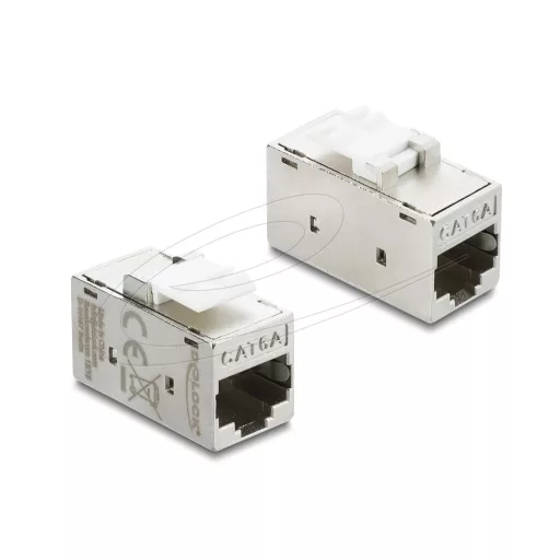 Delock Keystone modul összekötő, RJ45 aljzat RJ45 aljzat Cat.6A, fém, ezüst / fehér (90989)