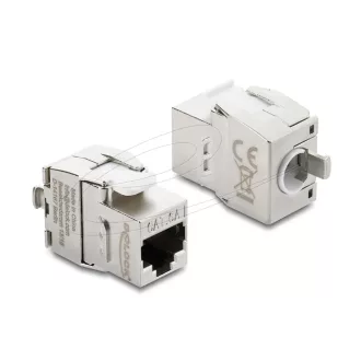   Delock Keystone modul RJ45 aljzat LSA-ra Cat.6A, szerszám nélküli, árnyékolt, fém, ezüst / fehér (90990)
