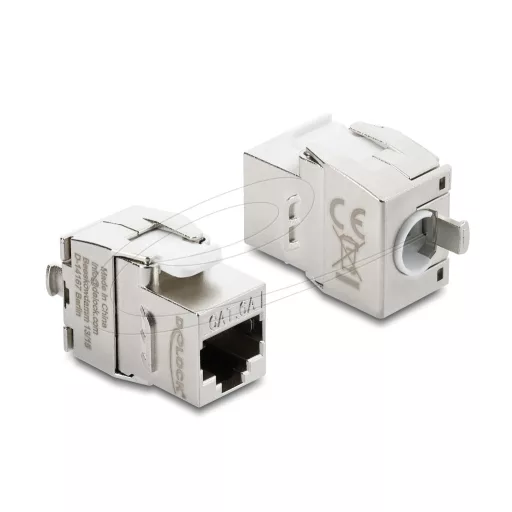 Delock Keystone modul RJ45 aljzat LSA-ra Cat.6A, szerszám nélküli, árnyékolt, fém, ezüst / fehér (90990)